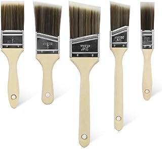 Paint Brush Decorating Set for Walls Furniture Fence, 5pc Paintbrushes with Wood Handle Great for Wood Painting Cutting In DIY