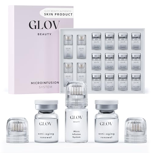 Glov Beauty Micro Infusion System for Face & Lips – 0.25mm 24k Gold Cosmetic Facial Stamp with Hyaluronic Acid, Collagen Peptides & Licorice Root Serum Ampoules (4x Infusion Application, 12x Serums)