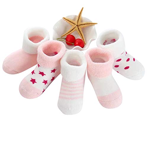 Cute Multi-Design 5-Pack Combo Cotton Short Socks for 0-6 Month Baby Boy and Girl Toddlers (Pink)