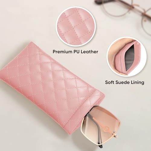 Image of FINTIE Soft Eyeglasses Case with Cleaning Cloth, Portable Squeeze Top Vegan Leather Glasses Pouch, Sunglasses Eyewear Bag
