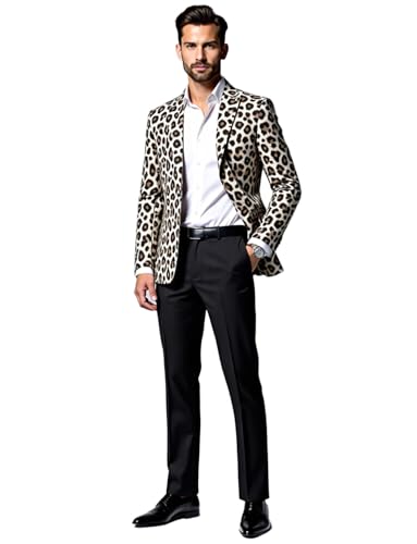 Costume léopard hommes ensemble formel veste revers cranté pour le bureau