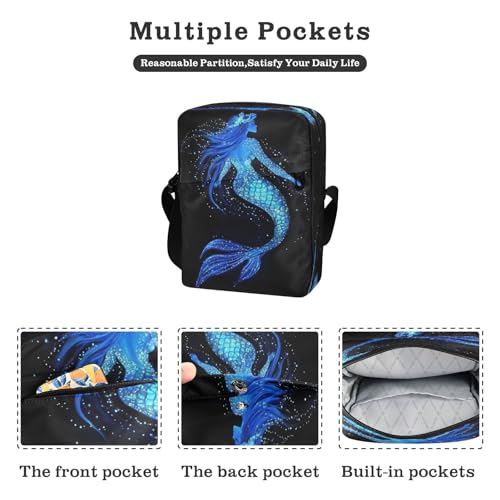 Crossbody Bag Blue Mermaid Princess Messenger Bag for Women Men Purse Shoulder Bag Satchel Bag with Adjustable Strap 214B92662