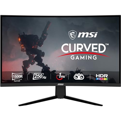MSI G32C4X, 32″ Gaming Monitor, 1920 x 1080 (FHD) Curved Gaming Monitor, 1 ms, 250Hz, FreeSync, 1500R, HDMI, DisplayPort, Tilt Adjustable, Black