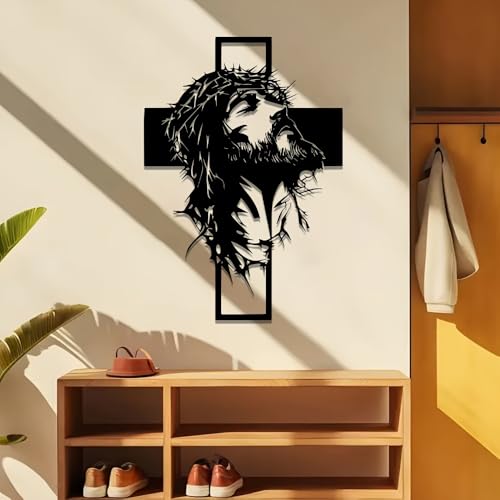 WPCJREU Jesus on the Cross Metal Wall Art - Black