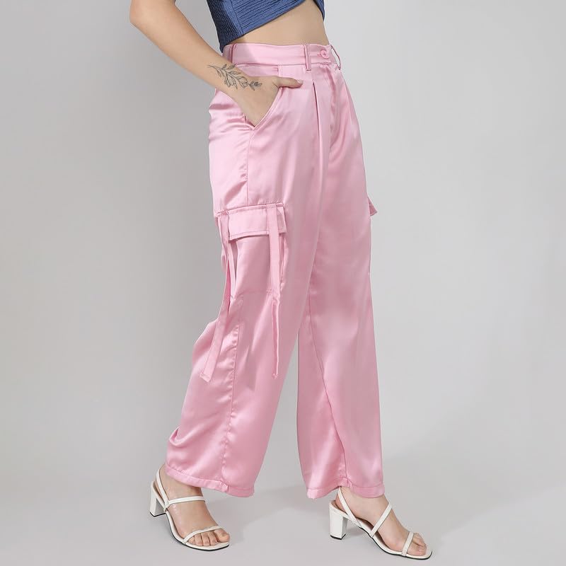 Image of PINACOLADA Women's High Rise Cargo Pants for Casual Wear | High-Rise | Cargo Pants Crafted with Comfort Fit for Everyday Wear