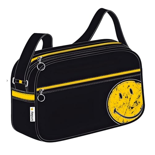Sac reporter Smiley noir en bandoulière réglable pour le quotidien