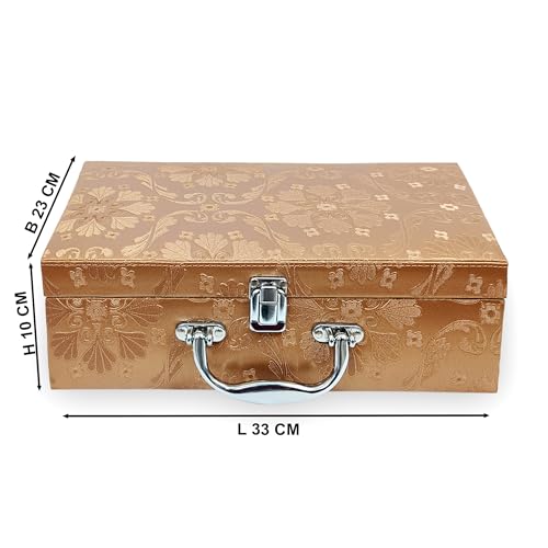 Image of LEDO Bangle Box Organizer Jewellery Case for Women in PU Leather with 4 Rods in Golden & Cherry colour