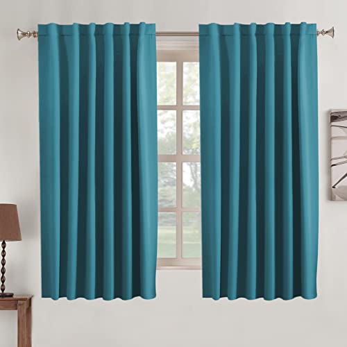 Turquoize Blackout Curtain 63 Inch Length Back Tab/Rod Pocket Curtain Panels Room Darkening Thermal Insulated Curtains For Nursery Bedroom Window Treatments Drapes 2 Panels, 52 X 63 Inches, Turquoise #TOP1