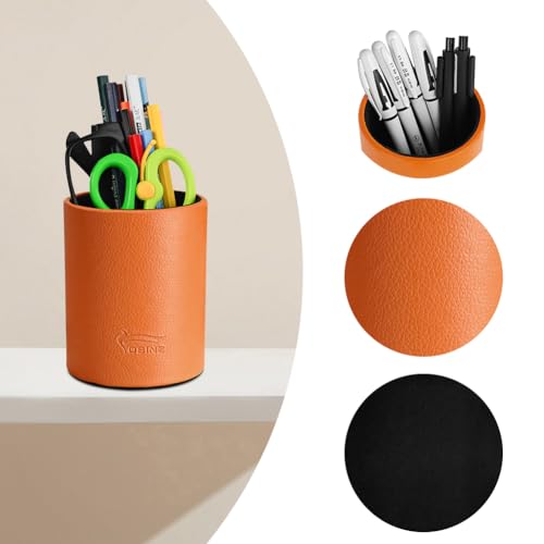 Image of Pen Pencil Holder Cup Container PU Leather Desk Organizer Stand Decor Brush Scissor Holder Decoration Office Desk Home School