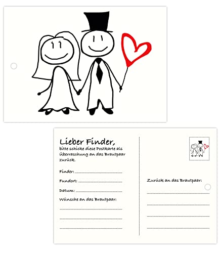 Clever Pool wasserfeste Ballonkarten Hochzeit 50 Glückwunschkarten - extra leicht für langen Flug - biologisch abbaubar - gelocht - originelles Geschenk für den Hochzeitstag (50 x Motiv Brautpaar) Cover