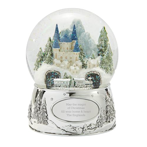 Winter Castle and Train Musical Snow Globe