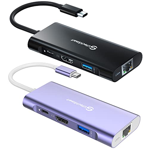 USB C Hub, UtechSmart 6 in 1 USB C to HDMI Adapter Compatible for MacBook Pro USB C Laptops and Chromecast with Google TV(Black+Purple)