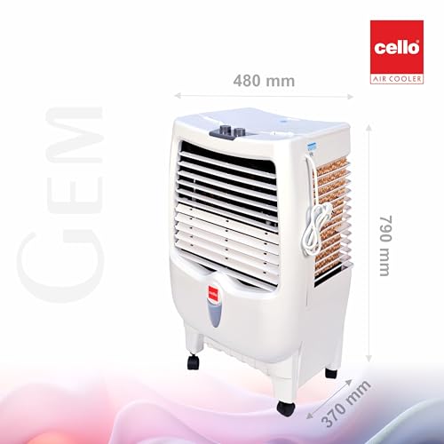 Image of CELLO Gem 35 Litres Heavy Duty Vertical Commercial Air Cooler | High-Density Honeycomb Cooling Pads, Auto-Fill Water Technology, Powerful Air Flow | Long Life Air Cooler For Office & Personal Use