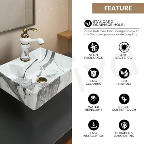 Image of Artiva Designer Ceramic Table Top Wash Basin For Bathroom /Wall Mounted Bathroom Sink /Wall Hung Washbasin /Wash Basin For Cabinet, Countertop, Vanity (Thunder White 16 x 12 x 5 Inch)
