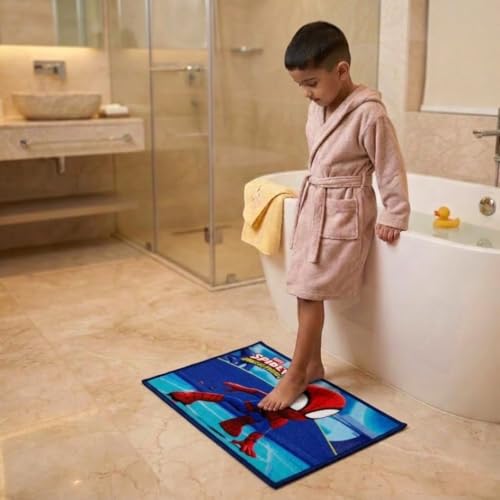 Image of Athom Living Cartoon Printed Themed Multi Colored Kids Premium Nylon Bathmat, with Latex Backing, Anti-Slip Bathmat, 37 x 57 cm, Pack of 1 (Spidey)