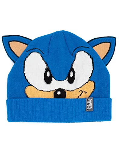 Sonic The Hedgehog Hat And Gloves Kids Blue 3D Ears Knitted Beanie3