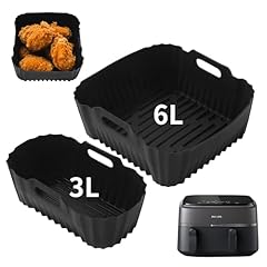 2 Pezzi Accessori Friggitrice ad Aria per Philips Dual Basket Air Fryer 9L,Silicone, riutilizzabile,Teglie per friggitrice ad aria per Philips Airfryer Série 3000