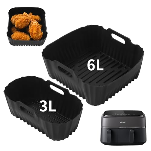2 Pezzi Accessori Friggitrice ad Aria per Philips Dual Basket Air Fryer 9L,Silicone, riutilizzabile,Teglie per friggitrice ad aria per Philips Airfryer Série 3000