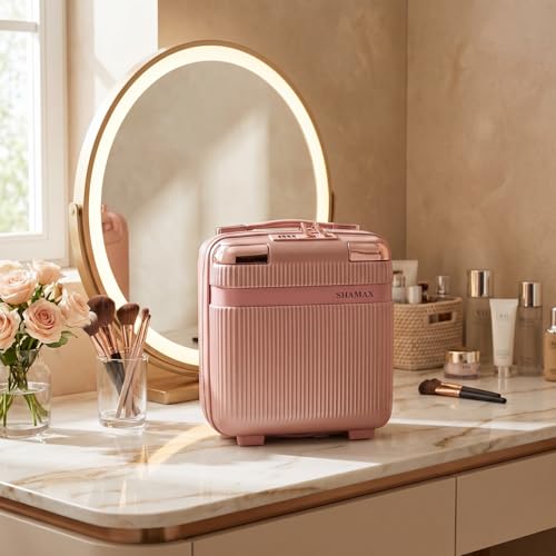 Image of SHAMAX Vanity Box Makeup Organiser Case (Waterproof) ABS Stylish Cosmetic Storage Jewellery, Skincare & Beauty Storage Jewellery Box Cosmetic Artist (Travel-Friendly) (Rose Gold)