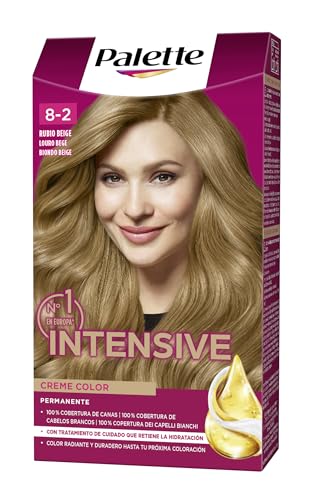 Schwarzkopf Palette Intensive Creme Color – Tono 8.2 cabello Rubio Beige - Coloración Permanente de Cuidado con Aceite de Marula – Óptima cobertura de canas – Color duradero hasta 8 semanas