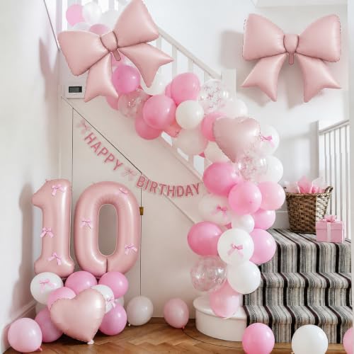 Image of 10th Birthday Decorations for Girls,Pink Bow Balloons for Party Decorations