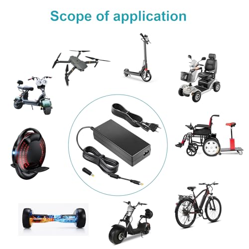 ARyee Hoverboard Ladekabel, 42V 2A E Scooter Ladegerät für 36V Lithium Akku, für Elektroroller E-Bike Rollstuhl Motorrad, mit 2 Steckern, DC 5.5x2.1mm und 5.5x2.5mm