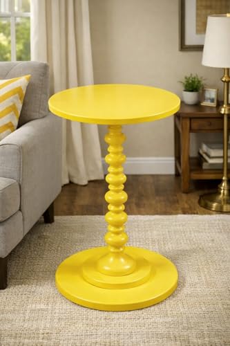 Image of Kundi Round Coffee End Table for Living Room - Modern Brown Accent Pedestal Side Table for Bedroom & Home Decor (Yellow)