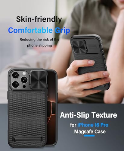 Image of Vihibii for iPhone 16 Pro Case with Slide Camera Lens Cover & Kickstand, [Compatible with MagSafe], Military-Grade Drop Protection, Shockproof Magnetic Phone Case for iPhone 16 Pro 6.3 inch 5g 2024, Black