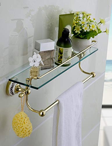 Estante de vidrio para cosméticos en baño con marco de bronce y oro GZ
