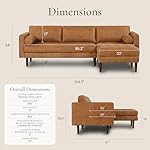 POLY & BARK Napa Leather Couch – Right-Facing Sectional Leather Sofa - Tufted Back Full Grain Leather Couch with Feather-Down Topper On Seating Surfaces – Pure-Aniline Italian Leather – Cognac Tan - Image 2