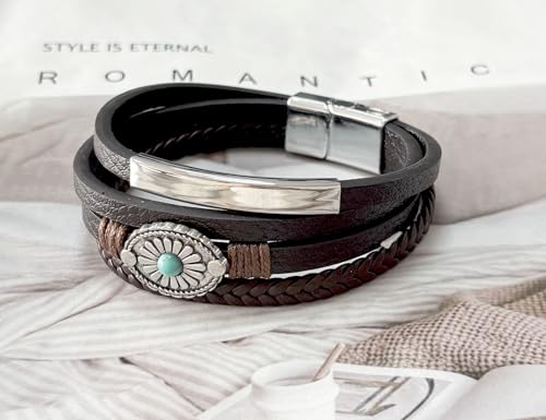 Pulsera de cuero para hombre con diseño en capas miniatura 2
