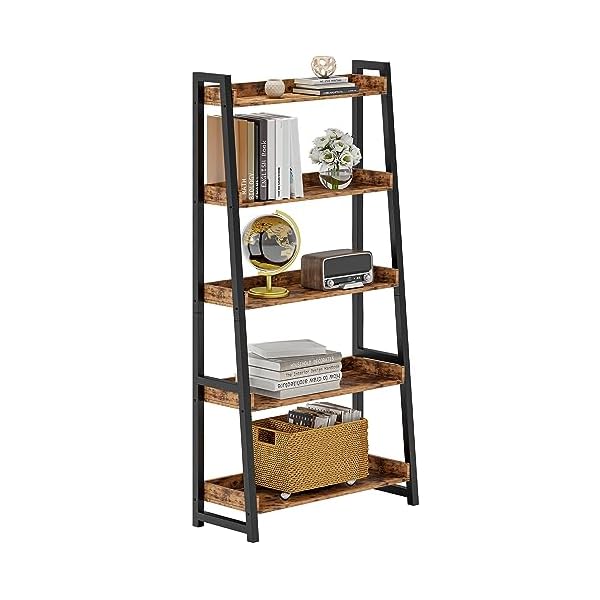 Ironck industrial bookshelf 5 tier 315 in wide bookcase ladder shelf storage shelves rack shelf unit accent furniture metal frame home office furniture for bathroom living room  urban country home decor