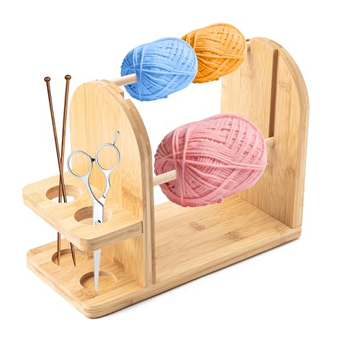 Support de fil à double broche en bois avec rangement d'accessoires