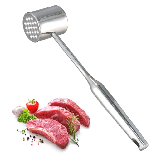 DEARBAG Batticarne Lungo 29,5 cm, Batticarne a Doppia Faccia, Acciaio Inossidabile 304 di Alta qualità, Batticarne per Bistecche, Pollo e Maiale, Utensile per Marinare, Lavabile in Lavastoviglie