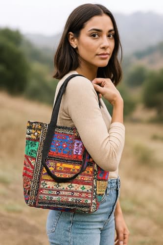 Handmade Vintage Banjara Embroidered Patchwork Shoulder Bag – Boho Tote Bag4
