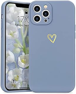 Wirvyuer Compatible with iPhone 13 Pro Phone Case for Women Girls Silky Soft Protective Shockproof Silicone Case with Gold Heart Pattern Design Blue Cover