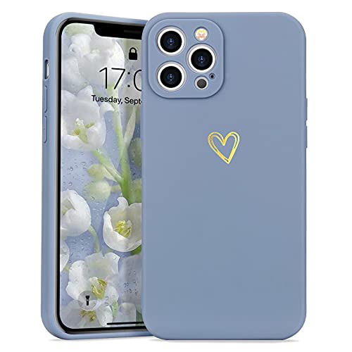 Wirvyuer Coque Compatible avec iPhone 13 Pro Max Antichoc Coque Silicone TPU avec Motif Coeur d'amour Doré Mignon Étui Protection Complète Souple pour iPhone 13 Pro Max 6,7 Pouces (Gris) Cover