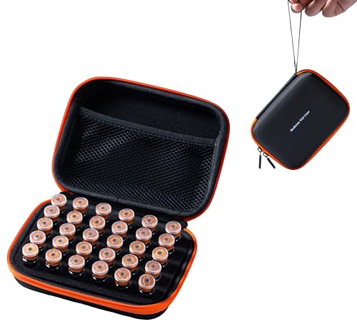 Moyite 30 Slots Peptide Vial Case for Fridge Fits 1ml to 3ml Vials for Peptide Insulin and GLP-1 Storage with Hand Strap and Logo Black and Orange Zipper Case Only Pack of 1