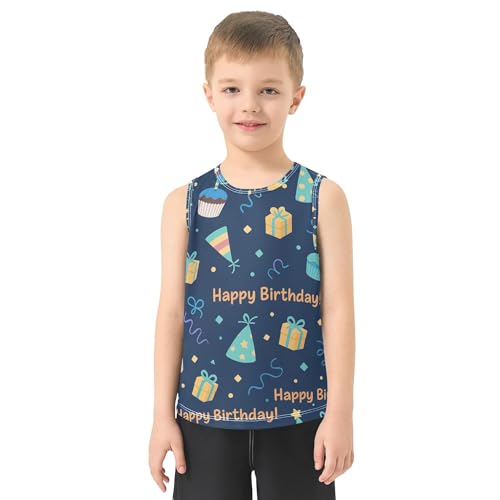 JUNZAN Happy Birthday Navy Blue Children Tshirts Tank Tops Sleeveless Toddler Vest Teen Clothing for Running Hiking 3T2