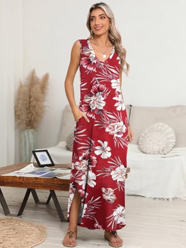 Image of BELAROI Womens Plus Size Maxi Dress Sundress Summer Casual Sleeveless V Neck Pockets Beach Swimsuit Coverup Loose