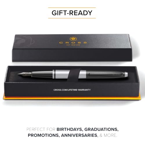 Image of Cross Calais Matte Gray & Black Refillable Fountain Pen - Medium Point, Black Ink, Smooth Writing, Presented in a Luxury Gift Box