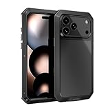 Mangix for iPhone 17 Pro Metal Case,Tempered Glass Luxury Aluminum Alloy Protective Military Bumper Heavy Duty Cover Shell Case Skin Protector for Apple iPhone 17Pro 2025 Black