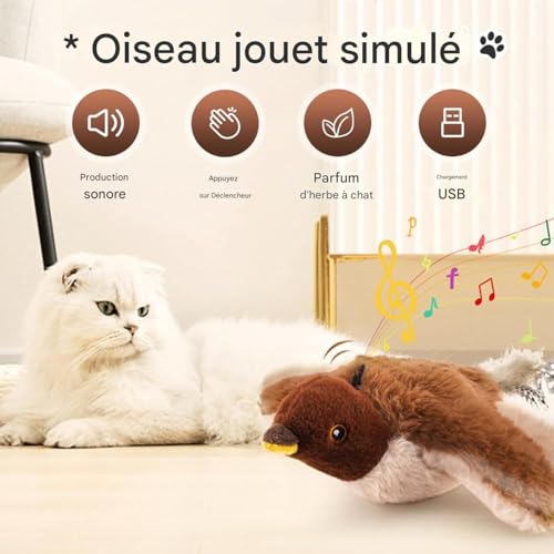 Jouet oiseau volant électrique pour stimuler un chat sédentaire par le jeu - 5