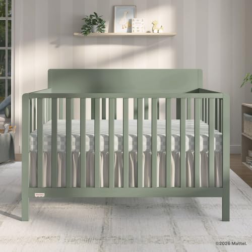 Image of Fisher-Price Meadowbrook 4-in-1 Convertible Full Size Baby Crib, Wooden Nursery Furniture, Converts to Toddler Bed with Guardrail, Daybed & Full-Size Bed, Greenguard Gold & BSA Certified, Meadow Green