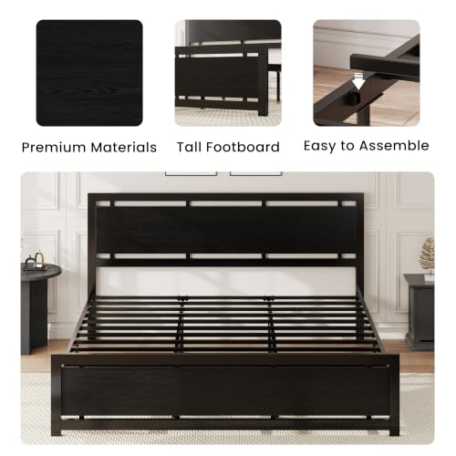 Image of LIKIMIO King Bed Frame with Headboard and Footboard, Metal Strong Supports, Easy Assembly, Noise-Free, No Box Spring Needed, Black