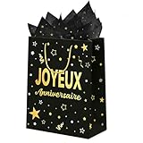 【Ensemble de Sacs Cadeaux】Le Noirs Et Dorés sac cadeau mesure 20 cm (L) x 10 (l) x 25 (H). Vous recevrez 1 sacs cadeaux exquis, De plus, il y a 2 feuilles de papier de soie pour décorer vos cadeaux, le papier de soie mesure 70 cm × 50 cm. Fabriqué en carton épais et résistant, il allie robustesse et finition luxueux pour souligner la valeur de votre cadeau