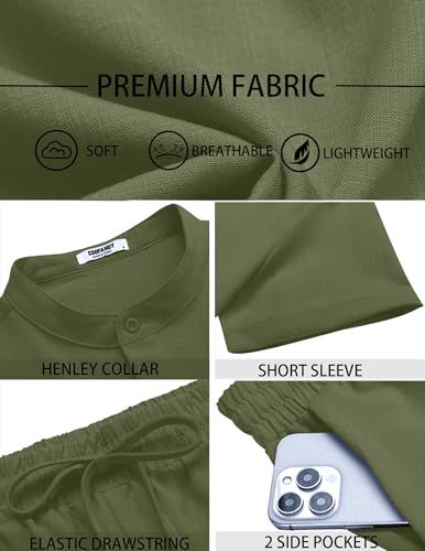 COOFANDY Men's 2 Pieces Set Short Sleeve Henley Shirts and Shorts Pants Texture Summer Beach Vacation Outfits 5
