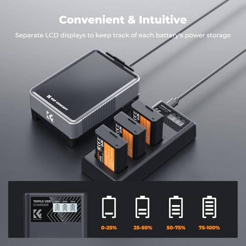 K&F CONCEPT LP-E10 Battery 3-Pack and Upgraded Rebel T7 Battery Charger Compatible with Canon Rebel T7 T6 T5 T100, Kiss X50 X70 X80 X90, EOS 1100D 1200D 1300D 1500D 2000D Camera by K&F CONCEPT - Image 4
