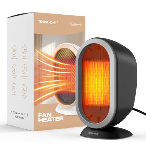 Calefactor Bajo Consumo, 1200W Mini Eléctrico Calentador de Ventilador, Cerámico de Rápido Calentamiento con Protección Contra Sobrecalentamiento e Inclinación Para Baño, Oficina, Hogar, Dormitorio