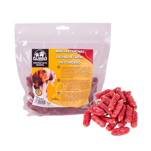 Quibropets Mini Salchichas Deshidratadas de Cordero - Chuches para Perros, Recompensas Naturales Sin Cereales, Snacks para Perros, Premios Deshidratados, 530g